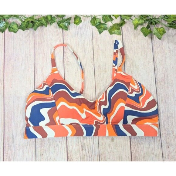 KNIX Womens' Bikini Top Heat Wave Orange White Blue Adjustable Strap Sz Large - Picture 1 of 6